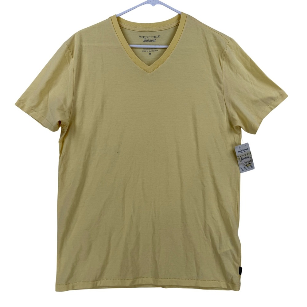 Lucky Brand Shirt Mens Medium‎ Yellow Venice Burnout V-Neck Tagless Tee T-Shirt